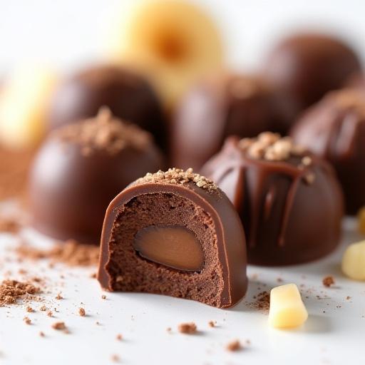 En smukt arrangeret samling af håndlavede gourmet chokoladestykker.